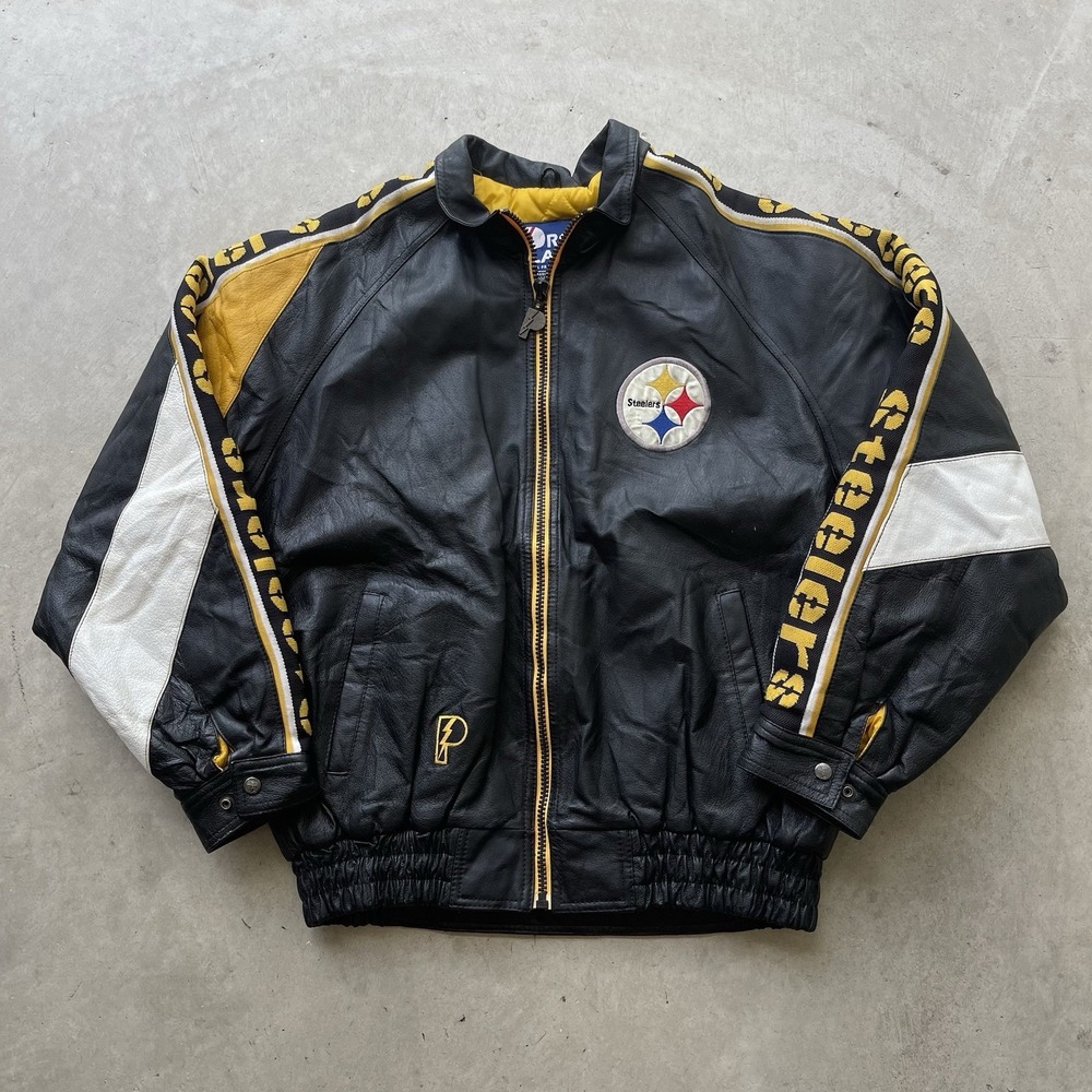 Vintage 90s Pittsburgh Steelers Genuine Leather Pro Player Jacket Size‎ L Rare